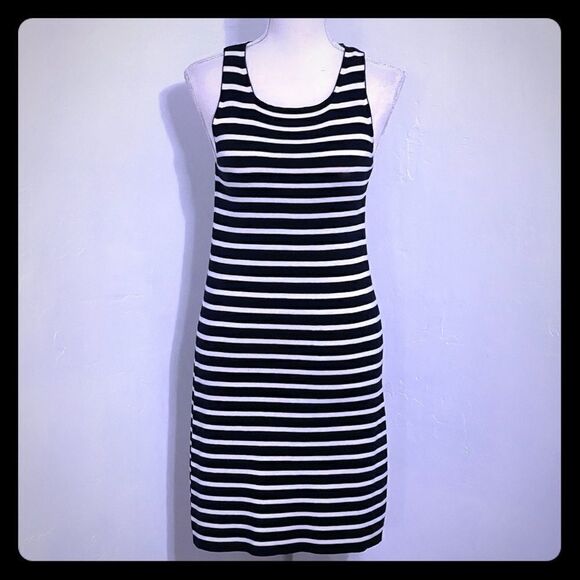 DKNY Navy White Striped Knit Sleeveless Dress SMALL - Picture 3 of 12